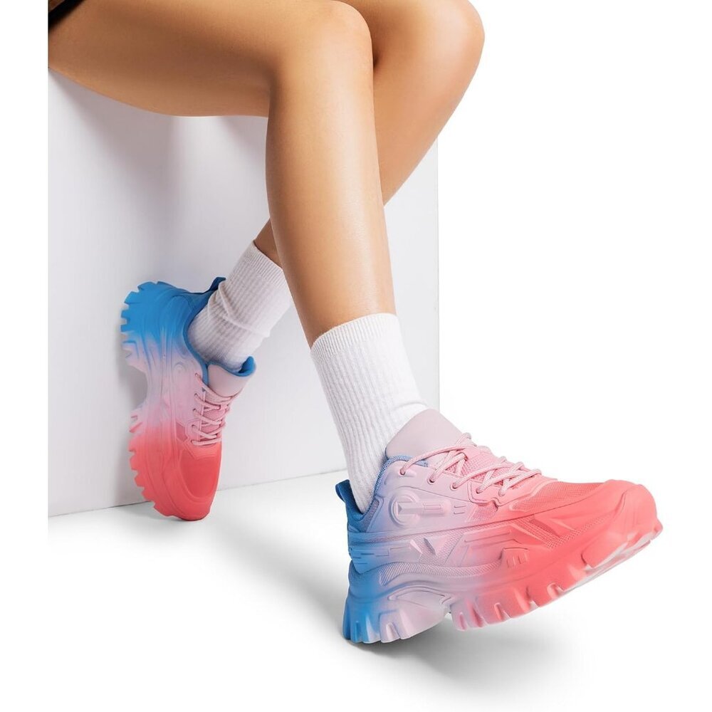 Women's Rainbow-bold Ethylene Vinyl Acetate Chunky Platform Fashion Sneakers - Picture 3 of 8